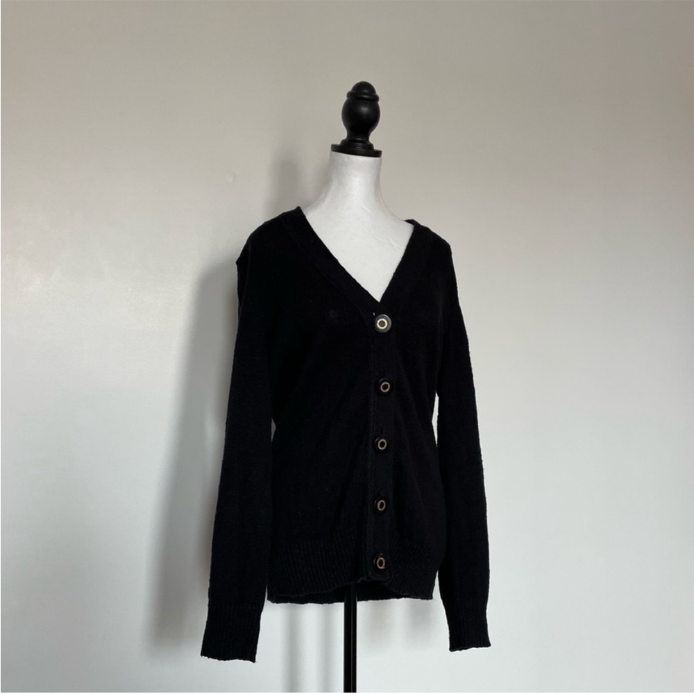 Tory Burch Black Basic Everyday V Neck Buttoned Long Sleeve Cardigan Sweater Top